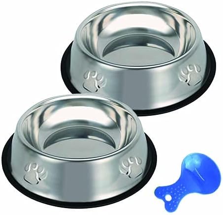 Stainless Steel Cat Bowl, 2 Pack Metal Dog Bowls for Food and Water, Non-Slip Pet Feeding Dish Bowl with Rubber Base for Indoor Cats Small Dogs...