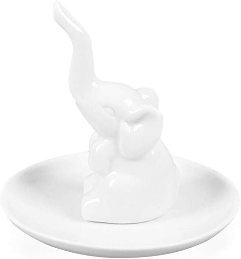 Lependor Elephant Ring Holder Jewelry Tray for Wedding Christmas Birthday, Handmade Ceramic Decor Jewelry Small Animal Tray - White Elephant...