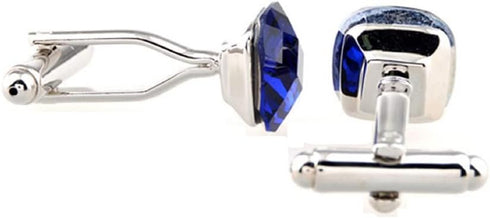 Blue Square Crystal Cufflinks Pair in a Presentation Gift Box & Polishing Cloth...