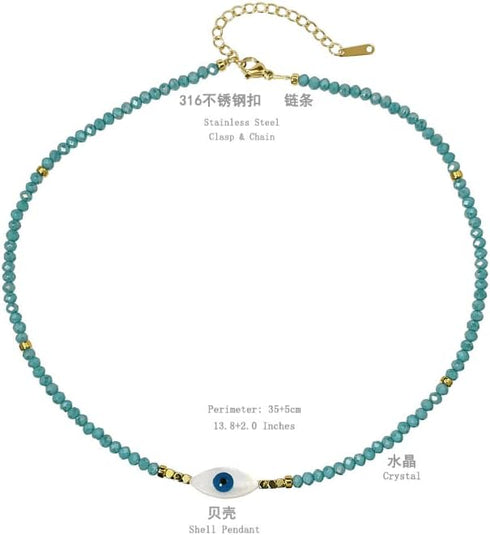 Evil Eye Crystal Y2k Beaded Necklace Retro Handmade Bamboo Knot Rhinestone Beaded Choker Necklace Stainless Steel Clasp Chain for Teen Girls Woman...