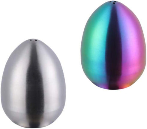 Egg Spice Jar, 2 PCS Stainless Steel Pepper Shaker, Salt Pot by Buy THINGS!(Silver+Rainbow)...
