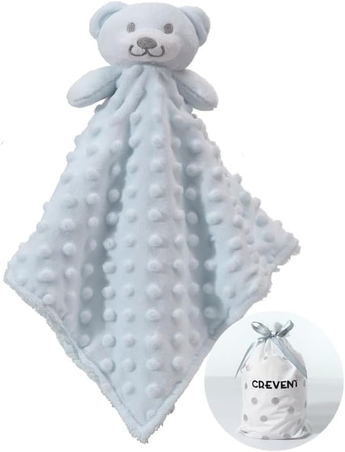 CREVENT Cozy Plush Baby Security Blanket Loveys for Baby Boys, Minky Dot Front + Sherpa Backing with Animal Face (Blue Bear)...