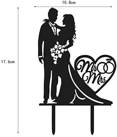Mr And Mrs Wedding Cake Topper Heart Love Black Acrylic Couple Engagement Bridal Shower Wedding...