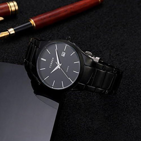 CURREN Men's Watches Classic Black/Silver Steel Band Quartz Analog Wrist Watch with Date for Man...