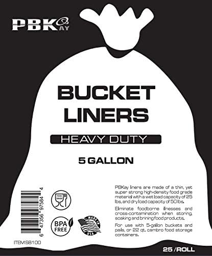 5 Gallon Bucket Liner Bags for Marinading and Brining - Durable, Food Grade, BPA Free, 25/Roll...