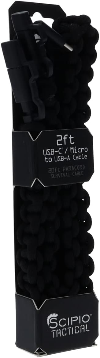 Scipio STPARADROID 2Ft Paracord Cell Phone Charging Cord Micro and USB-C(R) to USB Cable - 20ft Survival Cable Gamer Charging Cord Android Power C...