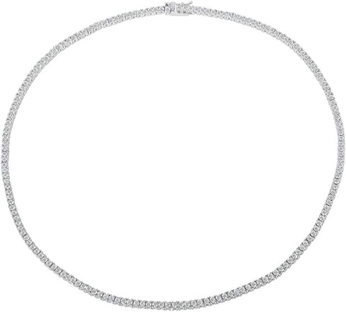 Unisex Micro Skinny Magnificent 2mm Silver Finish One Row Tennis Necklace Cubic Zirconia Choker Necklace 14-22" Bracelet 6.5-8'...