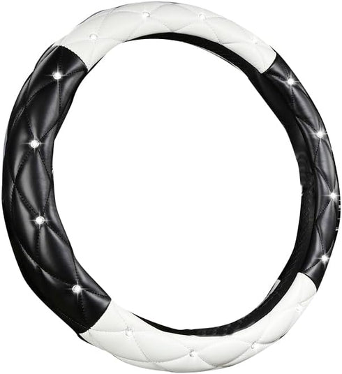 Amuahua Car Steering Wheel Cover, 38CM/15 Universal PU Leather DAD Cystal Diamond Steering Wheel Cover Four Seasons Steering Cover for Women & Gir...