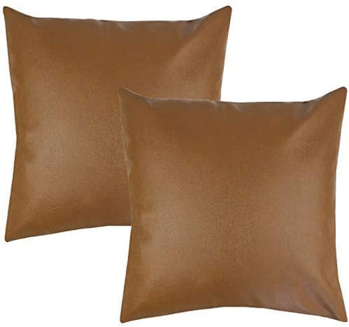 Woven Nook - Modern & Luxurious 18" x 18" Decorative Leather Throw Pillow Covers - Durable Quality & Machine Washable - 100% Polyester Faux Leathe...