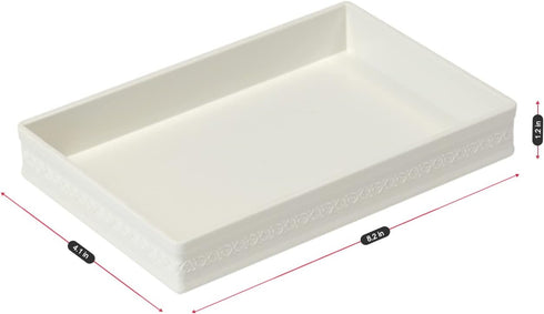 Elegance System Embossed Design Organizer Tray #3 Desktop Vanity Drawer Jewelry Stationery Make-up Storage Bin Dressing Table Organizing Box, Whit...