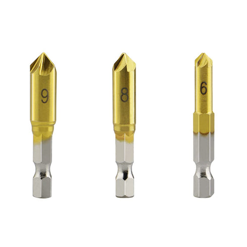 Countersink Drill Bit Set 3 Pcs 5 Flute Counter Sinker Drill Bits Tools HSS 1/4" Hex Shank for Wood Metal Quick Change 6mm 8mm 9mm(Small)...