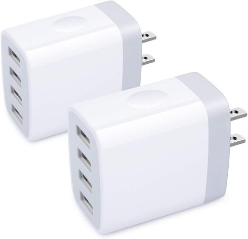 USB Wall Charger,Sicodo 4 Ports Charger Cube 2 Pack 4.8Amp USB Adapter Power Plug Charging Station Box Compatible with iPhone 15/14/13/12/SE/11/X/...