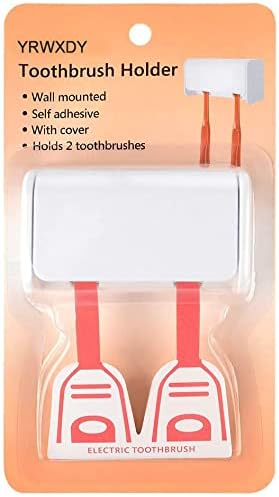 Toothbrush Holder Wall Mounted with Cover, Self Adhesive Toothbrushes Holder Perfect for Dorm Bathrooms and Shower, Holds 2 Toothbrushes...
