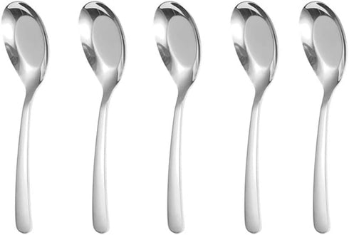 5 PCS Soup Spoon,Stainless Steel Spoon, Mirror Finish Spoons,Kitchen Serving Spoons,Dessert Spoon,Coffee spoon?Ice Cream Spoons for Soup Rice Tea ...