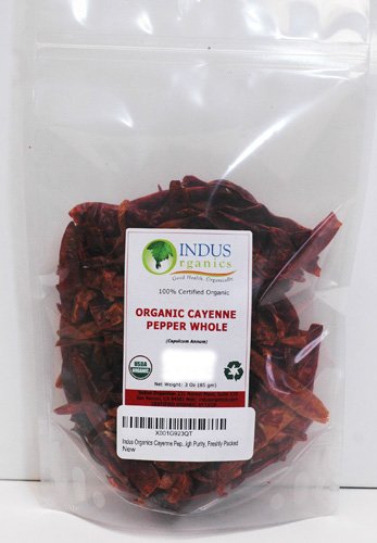 Indus Organics Cayenne Pepper Whole (40,000 SHU), 3 Oz Bag, Steam Sterilized, Premium Grade, High Purity, Freshly Packed...
