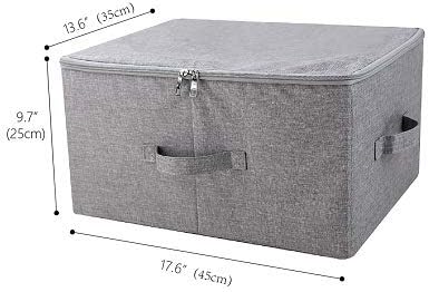 Folding Storage Box with Zip Lid and Handles, Rigid Storage Baskets With Linen Fabric& Plastic Board, Closet Shelf Drawers,Dark Gray, 2 pcs...