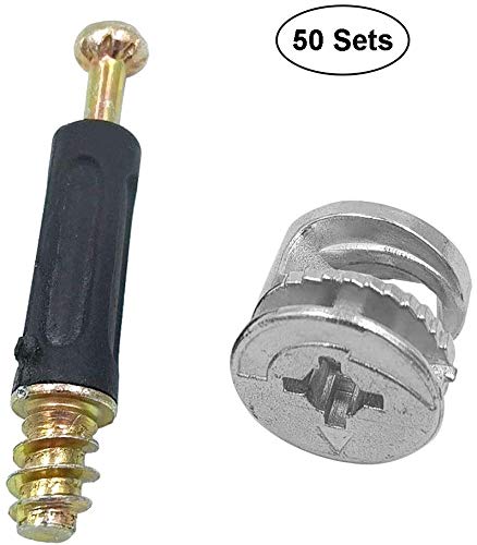 50 Sets Furniture Connecting Cam Lock Fittings with Dowel Cam Lock Connectors Furniture Fastener Screws Nut for Wardrobe and Cabinet...