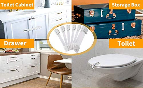 12 Pack Vmaisi Multi-Use Adhesive Straps Locks - Childproofing Baby Proofing Cabinet Latches for Drawers, Fridge, Dishwasher, Toilet Seat, Cupboar...