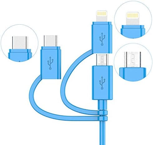 Apple MFI Certified 3-in-1 Cable, Lightning/Type C/Micro USB Cable for iPhone, iPad, Huawei, HTC, LG, Samsung Galaxy, Sony Xperia, Android Smartph...