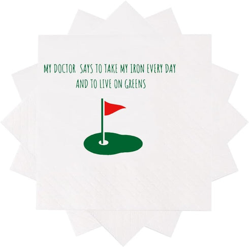 Funny Golf Ball Cocktail Napkins 50Pcs My Doctor Says To Take Iron Every Day Live On Greens Disposable Napkins For Golfer Country Club Cave Bar Gi...