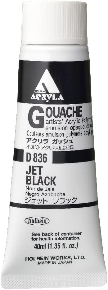 Holbein Acryla Gouache Artists Acrylic Polymer Emulsion, 40ml Jet Black (D836)...