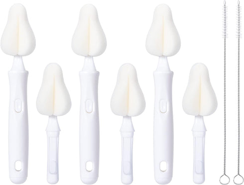 8 Pcs Sponge Nipple Bottle Brushes, Baby Bottle Brush with 3 Pcs Nipple Cleaner, 3 Pcs Replacement Heads and 2 Pcs Straw Brushes, White...