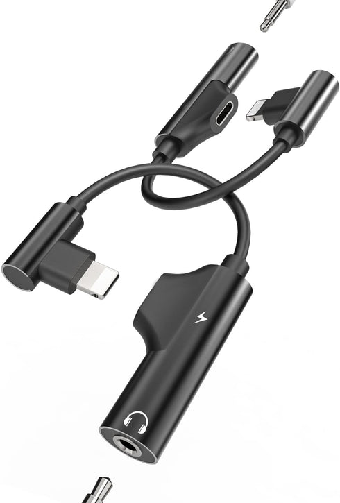 Iphone Adapter Lightning to 3.5mm Headphone AUX Jack Audio Dongle Cable Charge 2 in 1 Splitter(2pack) MFI Certified Compatible With 7 8 X XR XS 13...