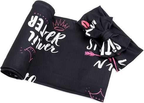 Galabloomer Newborn Receiving Blanket Headband Set Flower Print Baby Swaddle Blankets (Black Sister)...