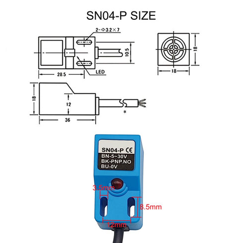 Square Inductive Proximity Sensor SN04-P Normally Open Detection Approach Switch PNP NO with TL PL SN Bracket (Blue, 4 Pack)...