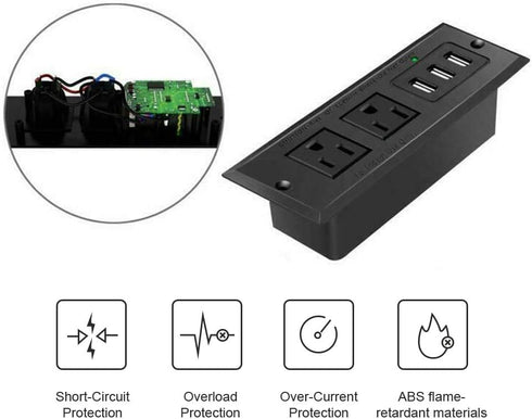 Conference Recessed Power Strip Socket with USB Ports,Table Power Strip,Desktop Charging Station with 2-Outlets and 3 USB Ports(Max 3.5A)...