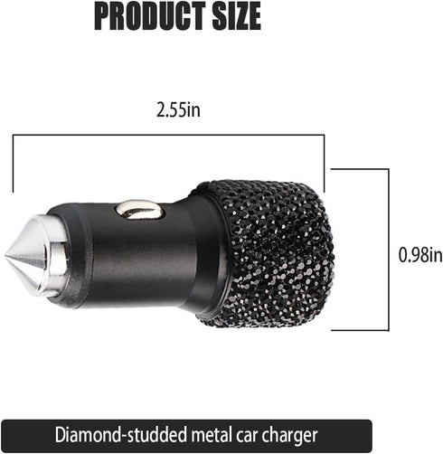 Bling Dual USB Car Charger Adapter, 18W Output Handcrafted Rhinestones Crystal QC3.0 Fast Charging Adapter for iPhone 13/12/12 Pro Max/XS, Samsung...