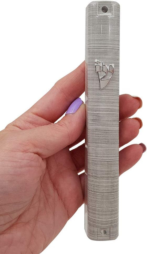 Waterproof Jewish MEZUZAH CASE with Scroll 3D Metal Painted Design Classic Israel Judaica Plastic Door Mezuza 5 Inch (Silver Stripes)......