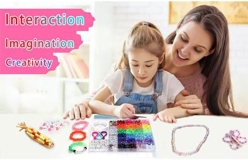 LIS HEGENSA DIY Crafts Gifts for Girls Beading Kits, 1000PCS Pony Beads Bracelet Making Kits with Decorative Beads and Charms, Craft Supplies for ...