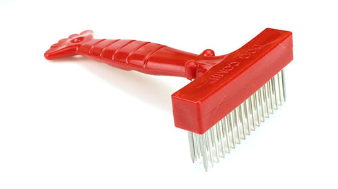 Dog Rake Hair Removal Brush Comb - Long Hair Dog Bottom Rake, Large Dog Long Hair - Hair Removal Brush, Dense Double Row Stainless Steel Pin - Red...