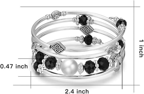 BULINLIN Wrap Bangle Rose Bead Bracelet - Beaded Bracelet with Natural Agate Stone Gifts For Women...