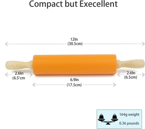 Silicone Rolling Pin for Baking Non-stick Rolling Pin Dough Roller Wooden Handle Kitchen Accessories Pastry Roller...