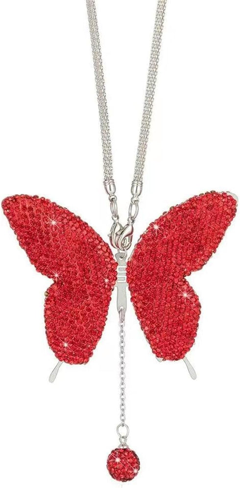 Car Mirror Hanging Accessories with Crystal Butterfly Design Bless Your Drive with Prosperity for Safe Wealthy & Happy Travels (Red)...