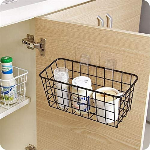3 Set LeleCAT Adhesive Over the Cabinet Door Wire Baskets for Organizing for Kitchen Food Pantry Bathroom Shelf Storage No Drilling Wall Mounted,B...