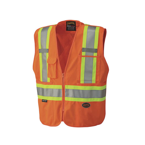 Pioneer Hi Vis Tear-Away Mesh Back Safety Vest for Me - Reflective Tape, 4 Pockets - Construction, Traffic, Security - Orange...