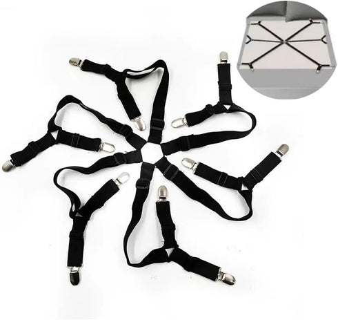 Elastic Sheet Fasteners for Staying Bedsheet Flat, Adjustable Bed Sheet Holder Straps, 6 Way Cross Sheet Clips Band Sheet Fastener, Suitable for R...