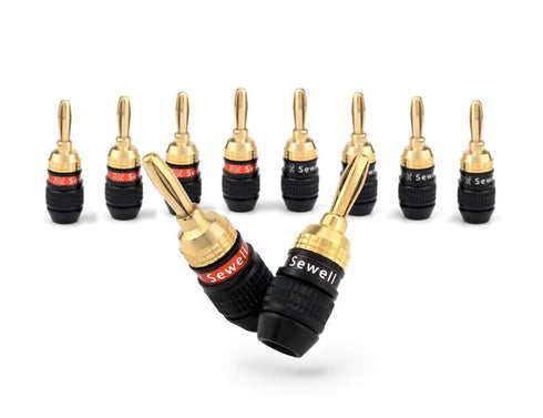 Deadbolt Banana Plugs 5-Pairs by Sewell, Gold Plated Speaker Plugs, Quick Connect...