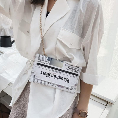 1 PC Women Newspaper Messenger Bag Shoulder Bag Personality Fashion Small Square Bag...