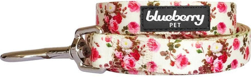 Blueberry Pet 9 Patterns Durable Spring Scent Inspired Pink Rose Print Ivory Dog Leash 5 ft x 3/4", Medium, Leashes for Dogs...