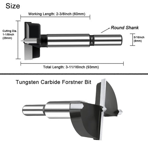 1-1/8 Inch Carbide Forstner Drill Bit, Carbide Tipped Forstner Bit for Hard Wood, Wood Drilling Bit Woodworking Hinge Cutter Tool Kits for Wood Pl...