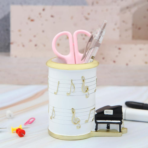 Winterworm Resin Music Notes Pencil Pen Container,Piano Pencil Cup Musical Melody Theme Pen Holder Cup Pencil Pot Desktop Makeup Brush Organizer f...