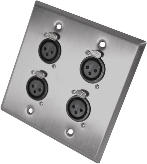 Seismic Audio Speakers Stainless Steel Wall Plate - 2 Gang with 4 XLR Female Connectors...
