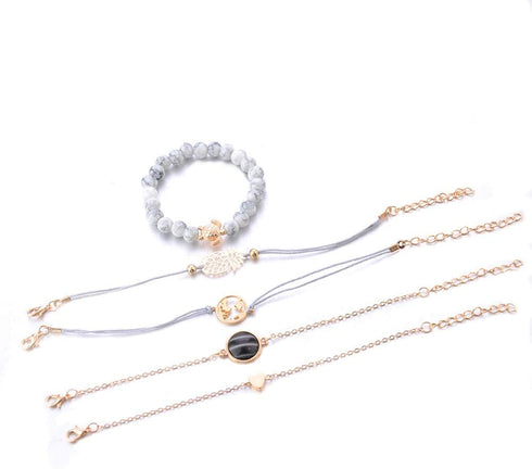 Beaded Bracelets for Women - Adjustable Charm Pendent Stack Bracelets For Women Girl Friendship Gift Rose Quartz Bracelet Links with Pearl Gold Pl...
