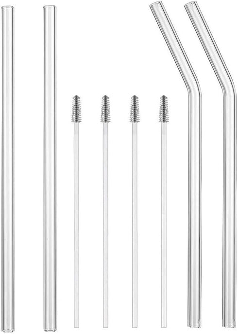 G Reusable Glass Straws Clear - 8.5 inches x 8 mm Straight Drinking Straws Healthy Eco-Friendly BPA Free 4 Pack (2 Straight + 2 Curved) with 4 Cle...