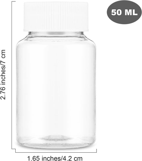 WLLHYF 4Pcs Clear Pill Bottle, 50ml Empty Clear Plastic Pill Bottles Medicine Bottle Empty Reagent Bottle Chemical Containers with Caps for Liquid...