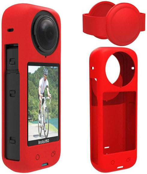 Silicon case+Lens Cap for Insta360 ONE X3 Camera,Comprehensive Protection Waterproof & Dustproof Lightweight (Red)...